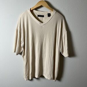 Jhane Barnes Shirt Mens XL Silk Blend Ribbed V Neck Short Sleeve Casual S23V12